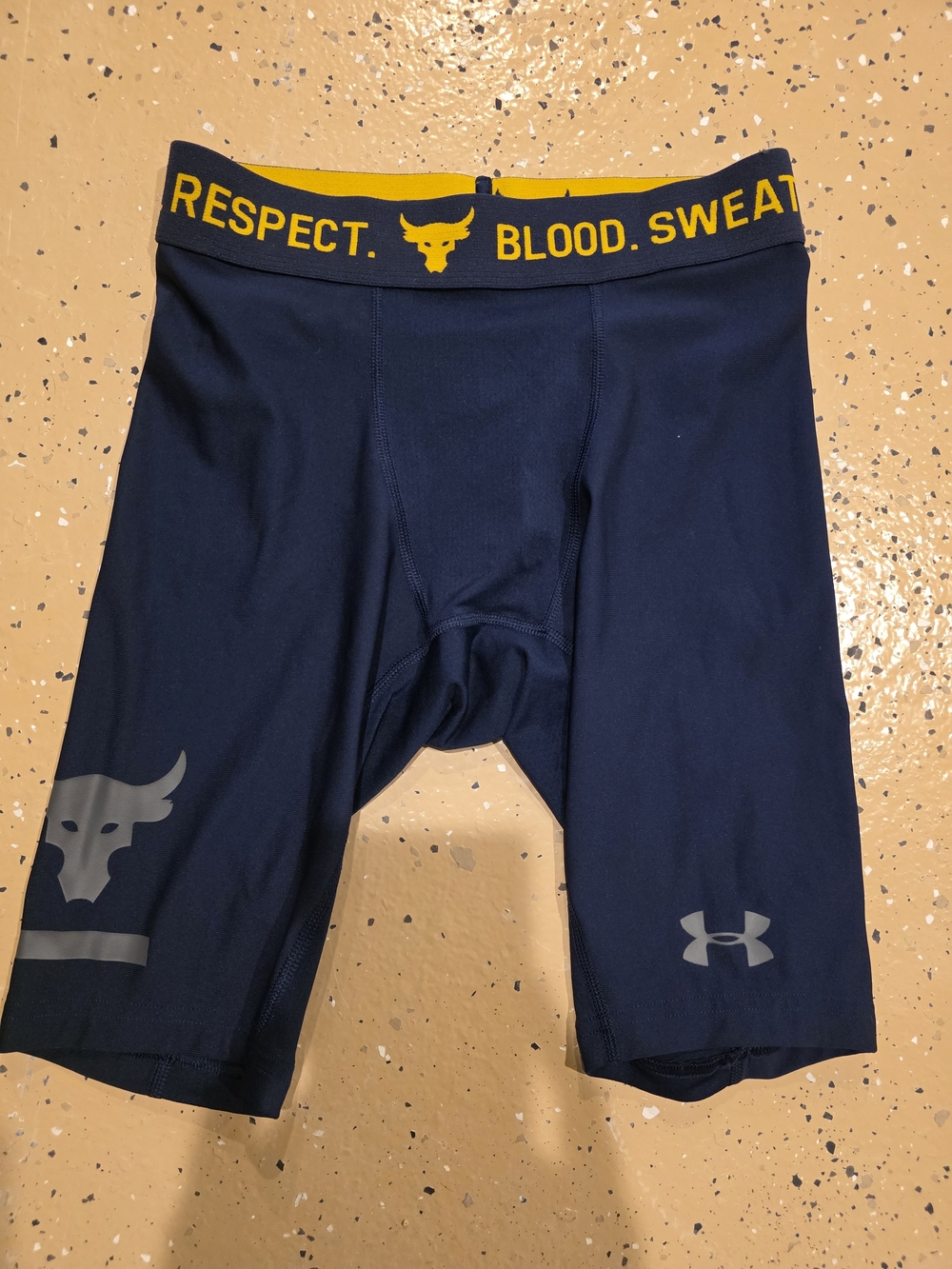 Under Armour Navy Boxer Briefs with Yellow Branded Waistband-Heat Gear